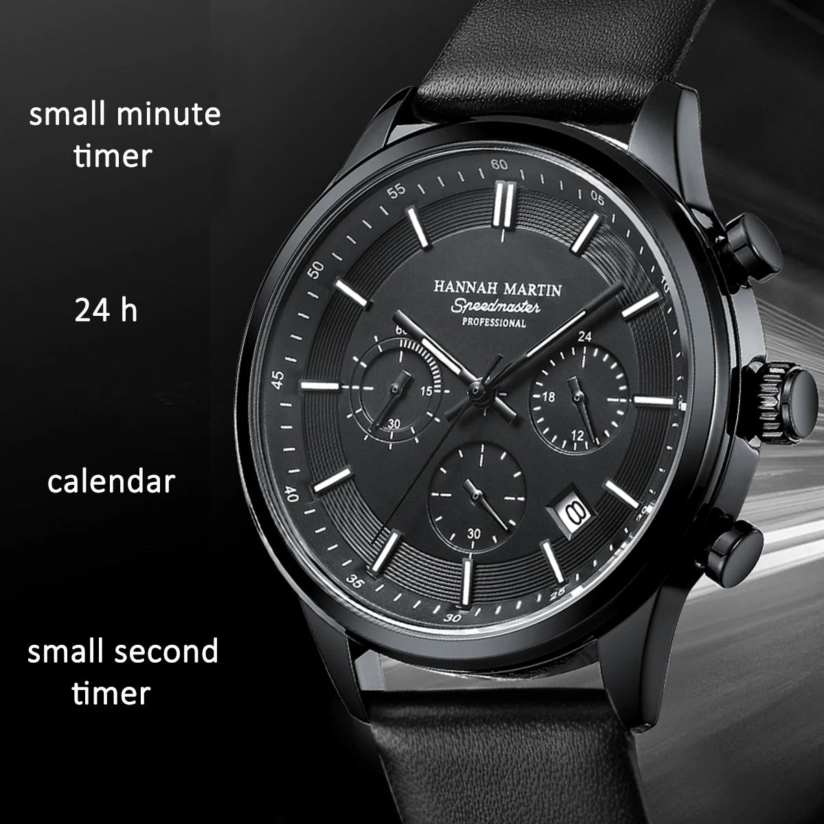HANNAH MARTIN Men's Business Casual Leather Multifunctional Sports Watch