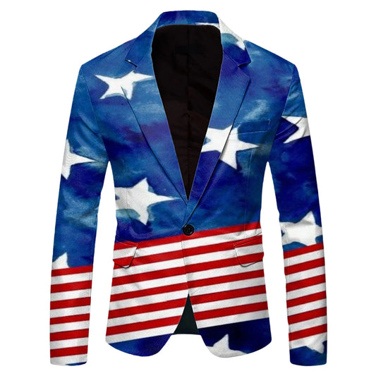 CHIROM SUPPLY One Button Men's Independence Day 3d Digital Printed Suit Jacket