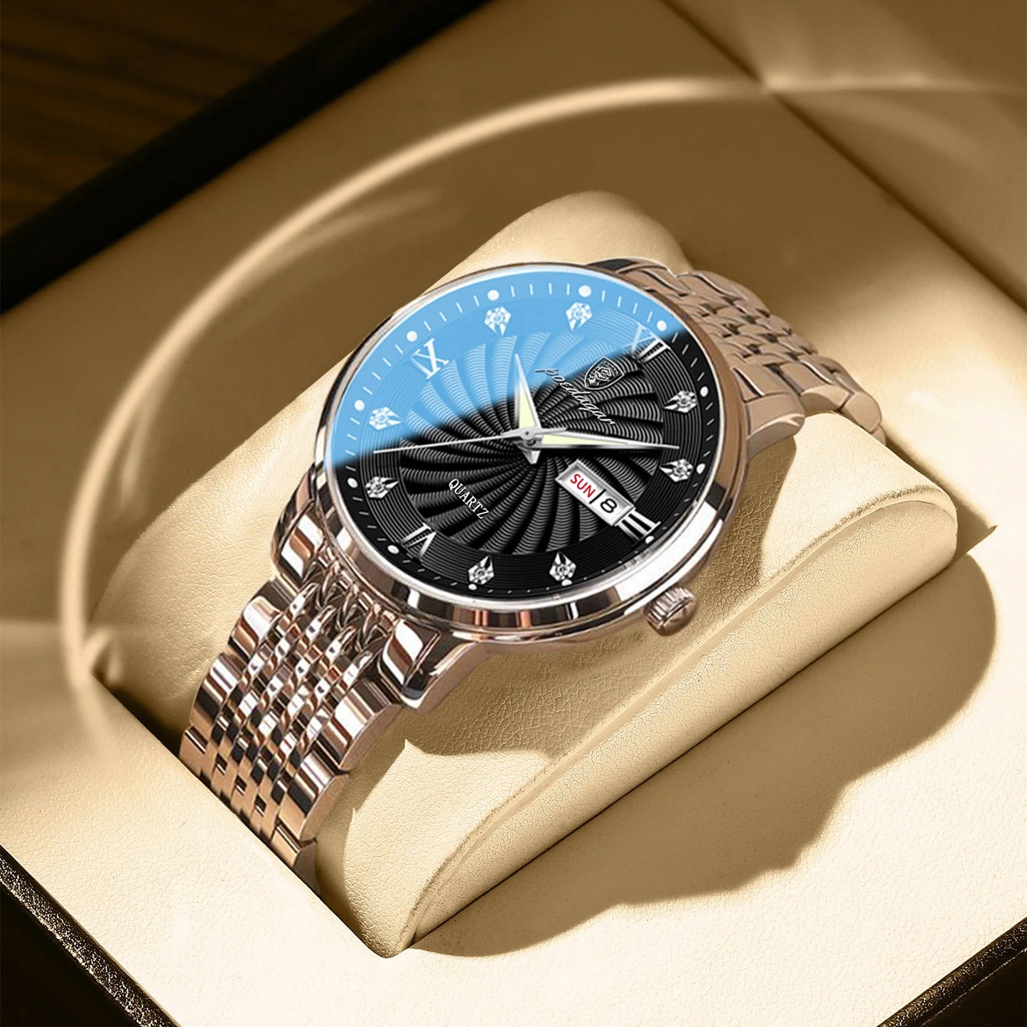 POEDAGAR Luxury Men's Quartz Stainless Steel Watch Waterproof Luminous Date