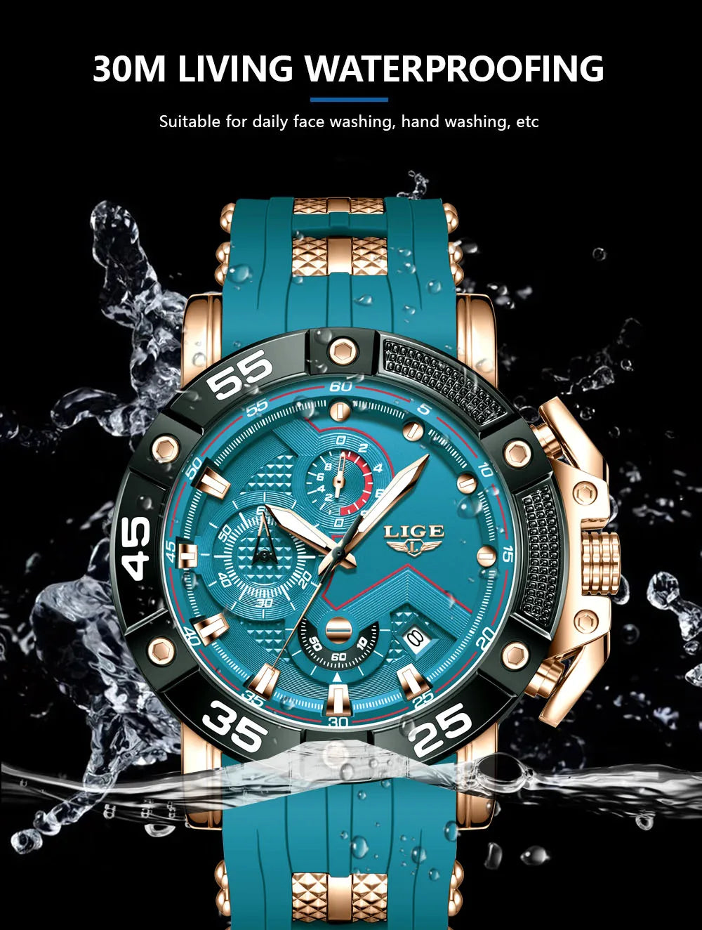 LIGE Men's Military Sports Watch with Silicone Strap Waterproof