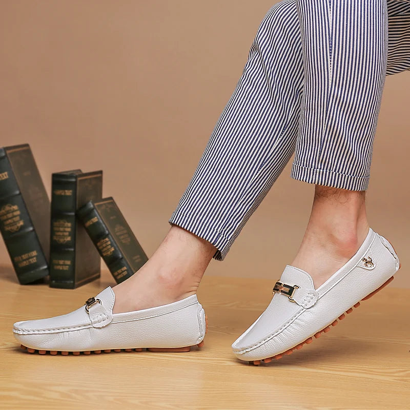 YRZL Men's Handmade Luxury Loafers PU Leather Flats Slip-on Shoes