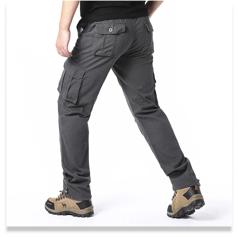 CHIROM SUPPLY Men's Pure Cotton Large Loose Pocket Tactical Pants with Elastic Waistband