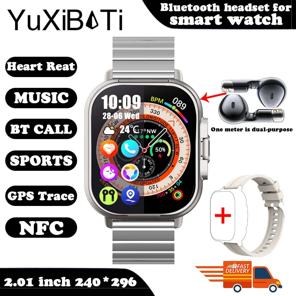 YUXIBATI Men's 2 in 1 Smart Watch with Earphone