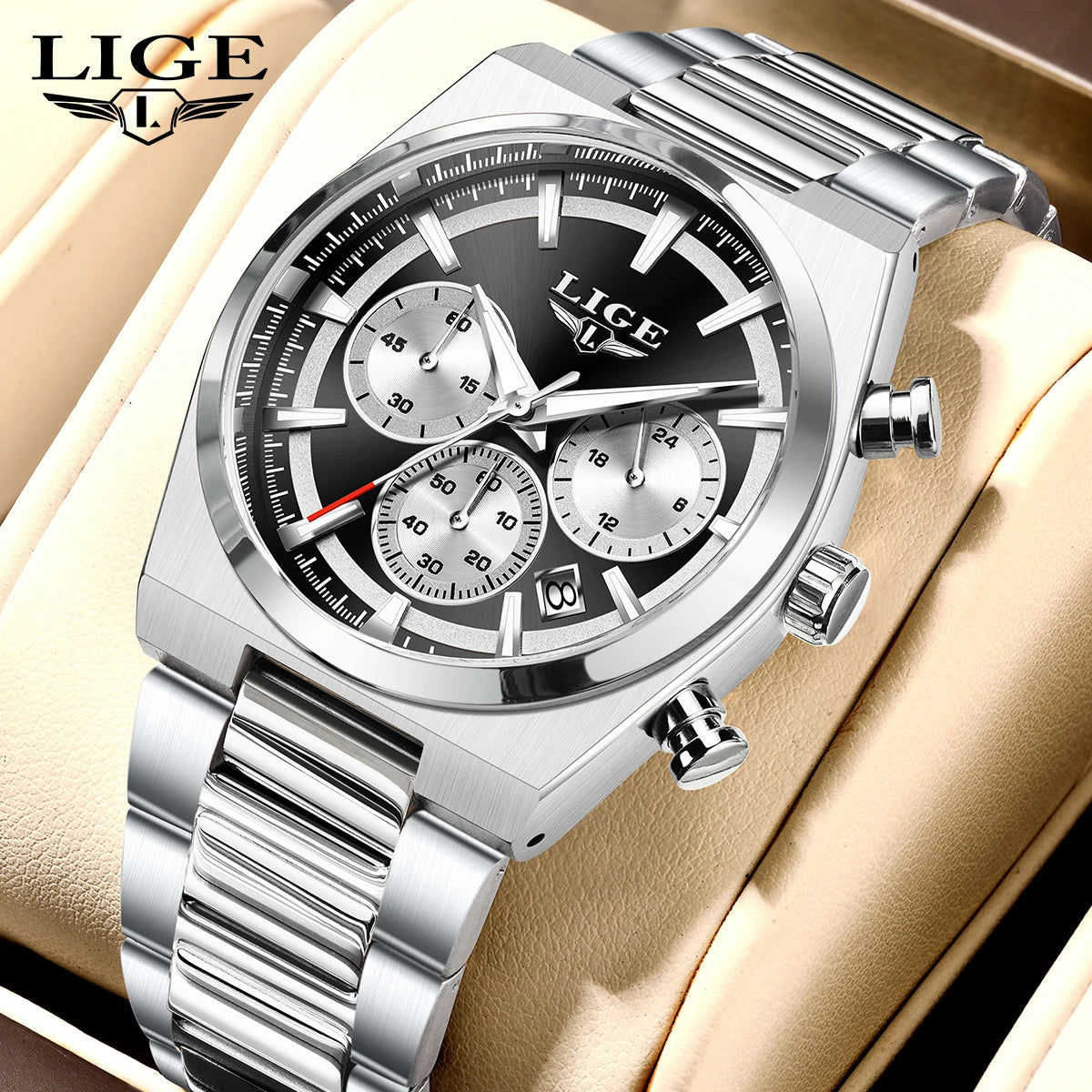 LIGE Men's Luxury Waterproof Watch Luminous Date Chronograph & Stainless Steel