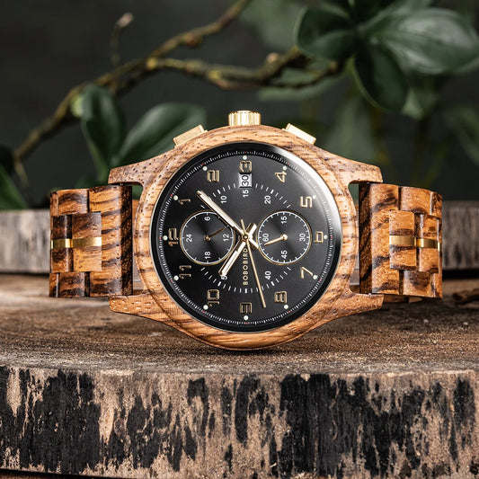 BOBO BIRD Engraved Custom Men's Wooden Chronograph Wristwatch