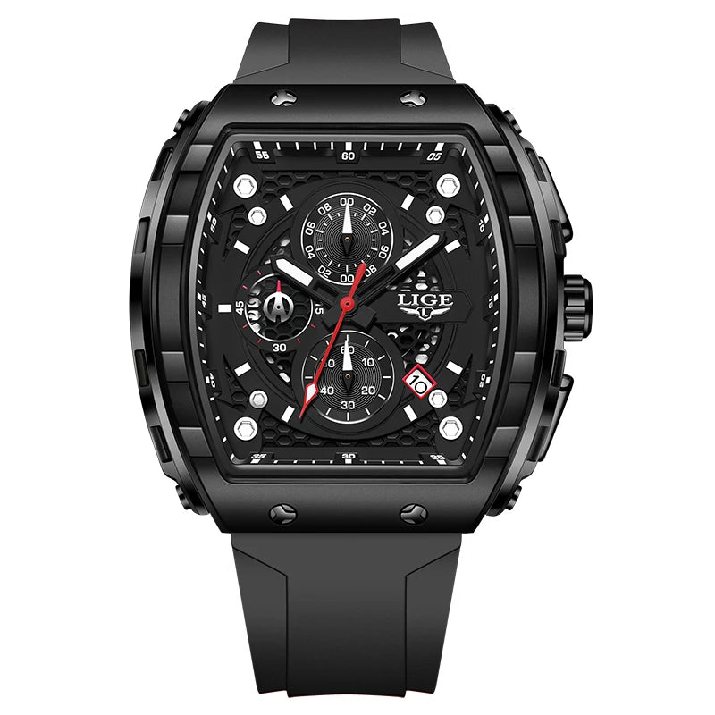 LIGE Men's Luxury Square Military Watch Silicone Waterproof