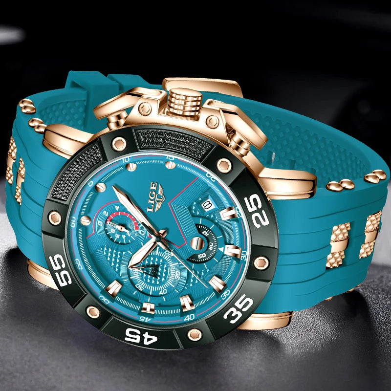 LIGE Men's Military Sports Watch with Silicone Strap Waterproof