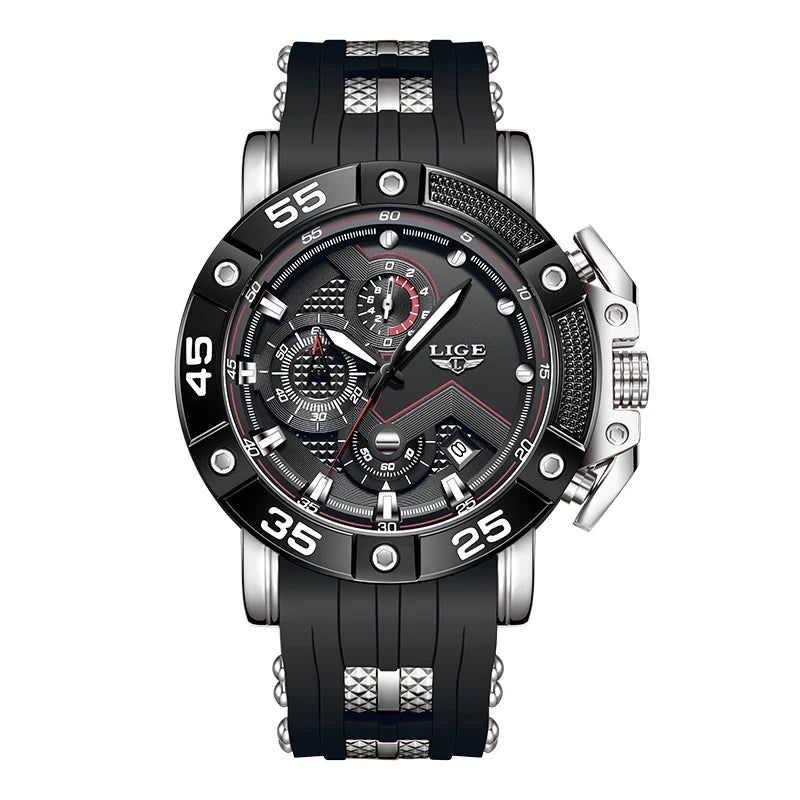 LIGE Men's Military Sports Watch with Silicone Strap Waterproof