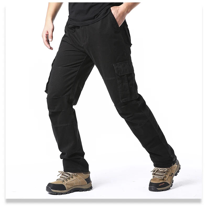 CHIROM SUPPLY Men's Pure Cotton Large Loose Pocket Tactical Pants with Elastic Waistband