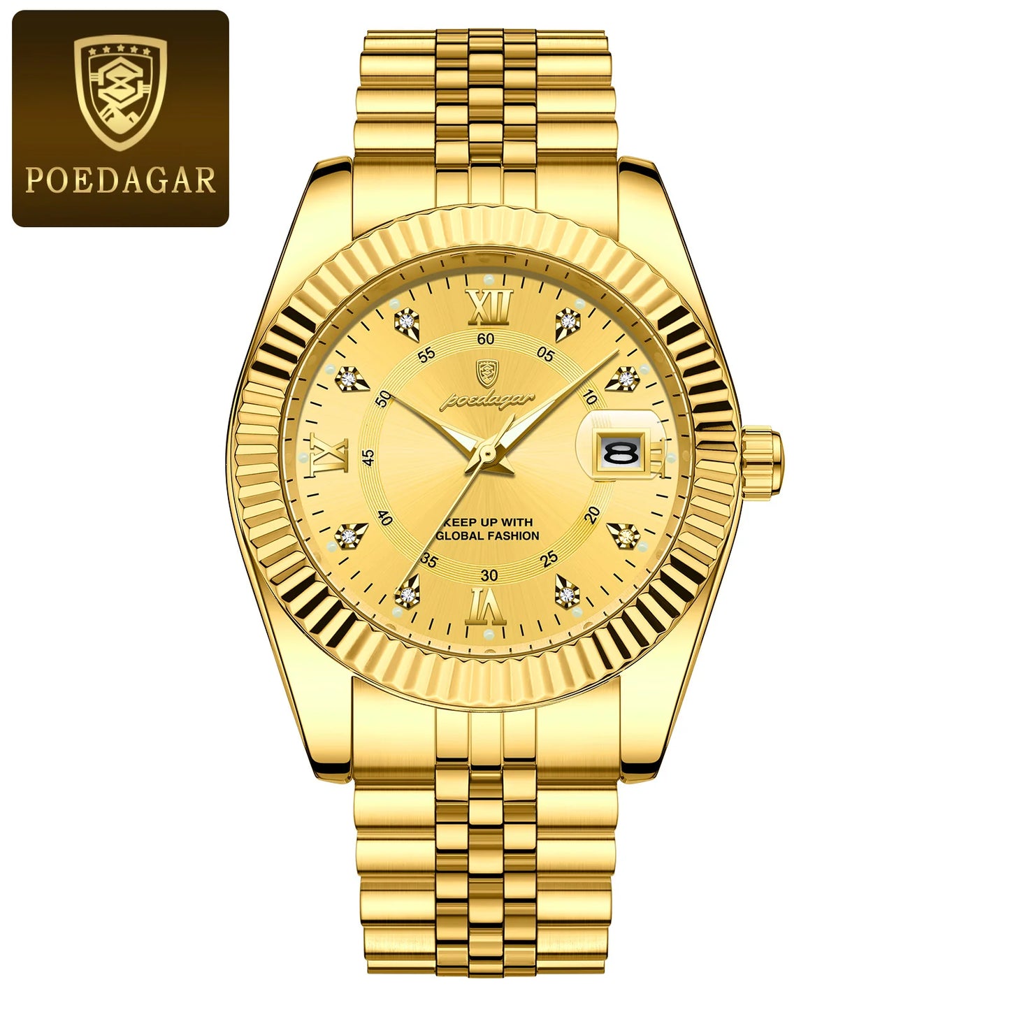 POEDAGAR Men's Stainless Steel Luxury Sport Wrist Watch Waterproof Luminous