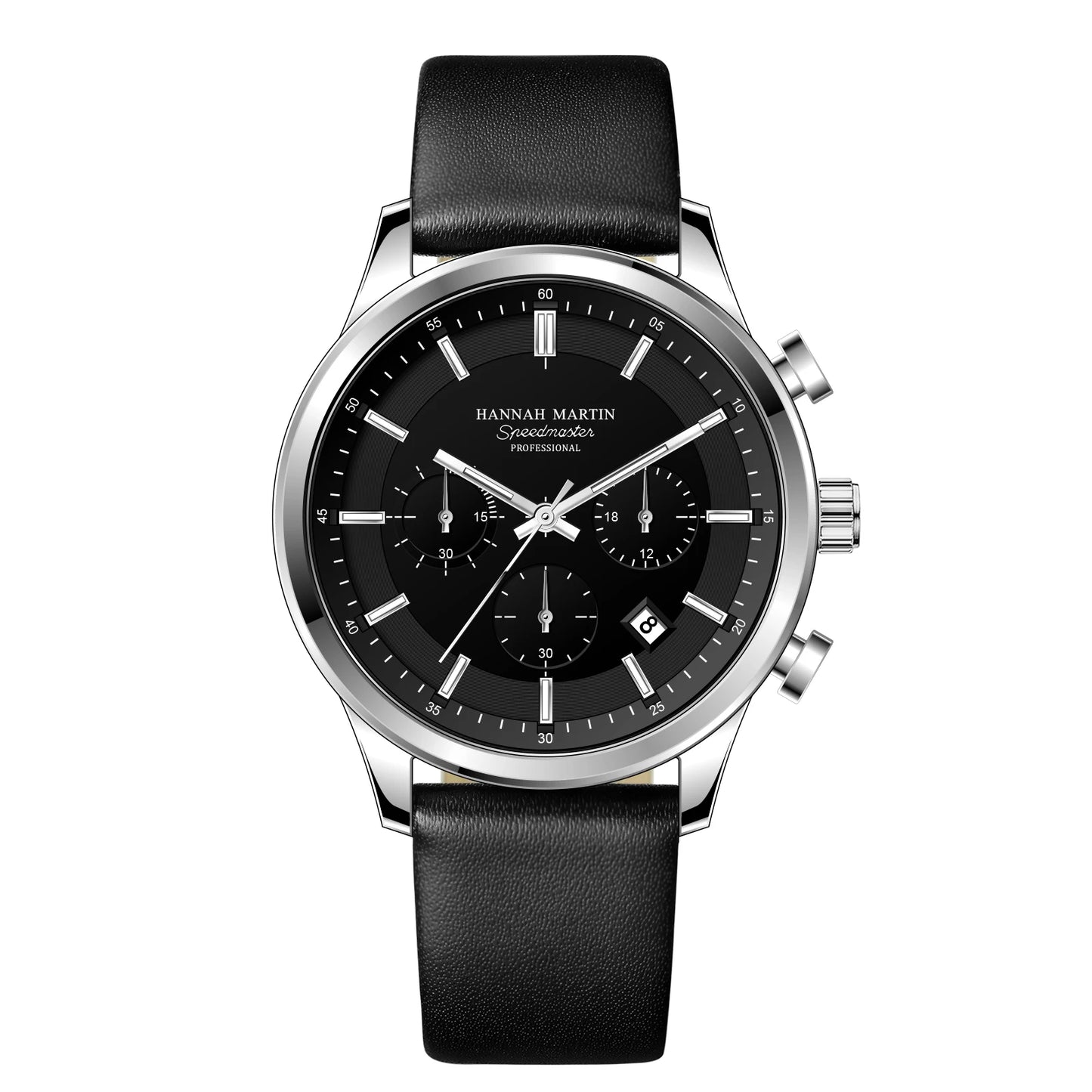 HANNAH MARTIN Men's Business Casual Leather Multifunctional Sports Watch