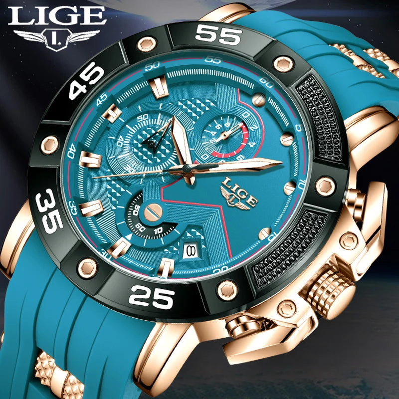 LIGE Men's Military Sports Watch with Silicone Strap Waterproof