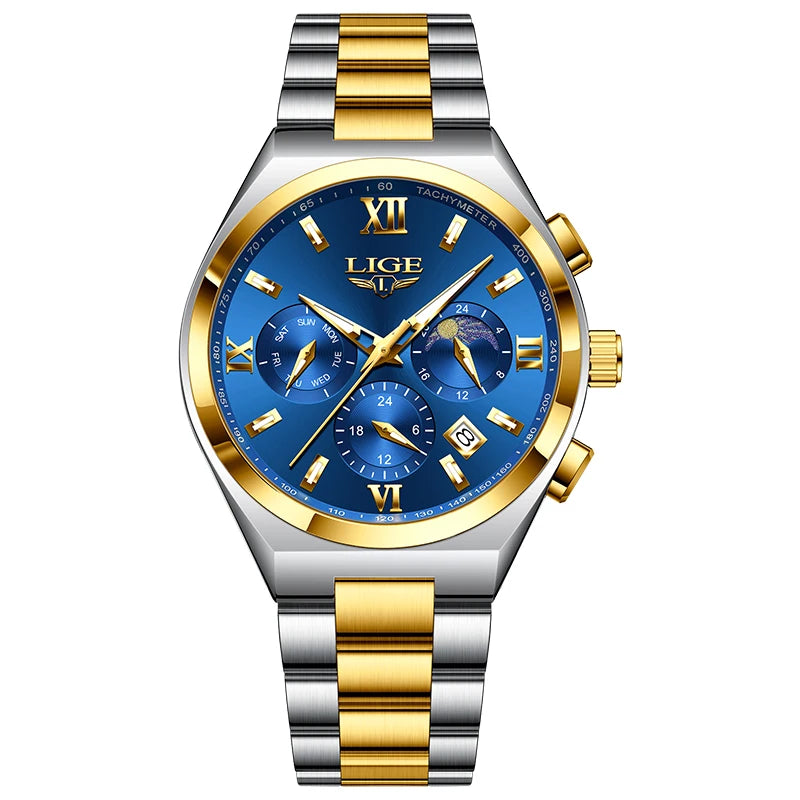 LIGE Original Men's Stainless Steel Sport Watch Waterproof Luminous
