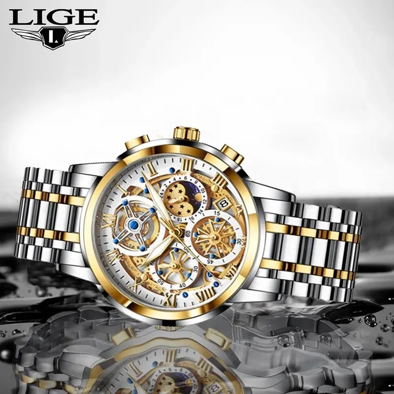 LIGE Men's Military Hollow Sports Watch Waterproof with Chronograph