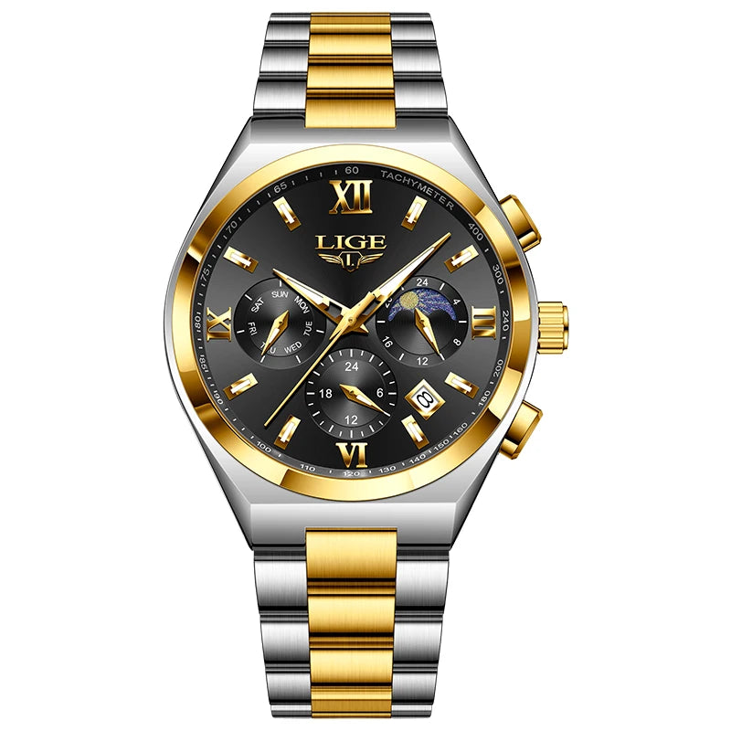LIGE Original Men's Stainless Steel Sport Watch Waterproof Luminous