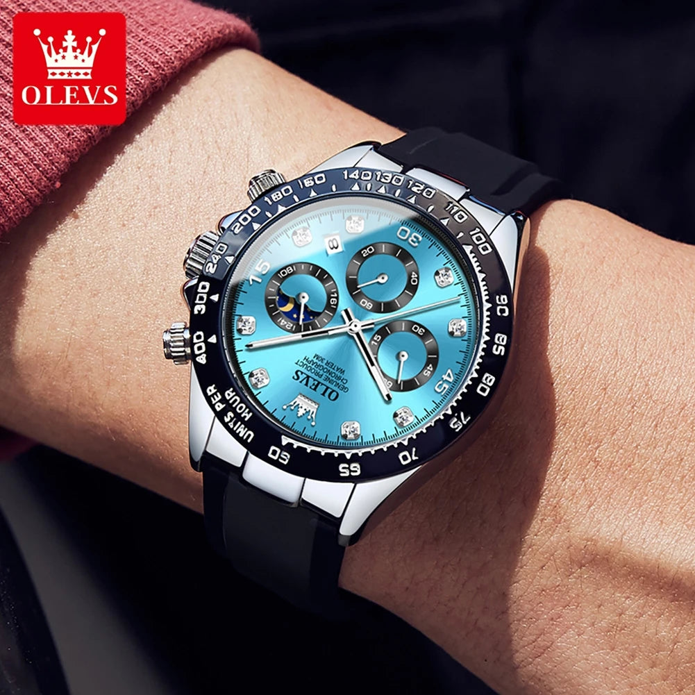 OLEVS Men's Luxury Sport Silicone Watch Chronograph Multifunction Waterproof