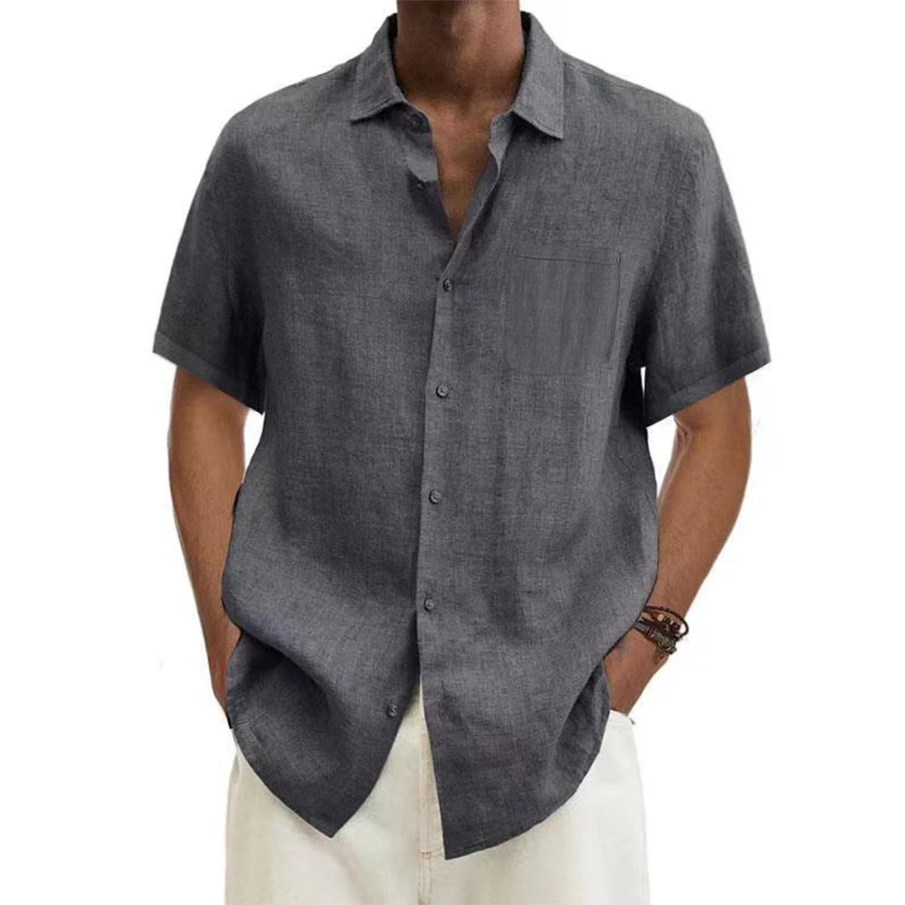 CHIROM SUPPLY Men's Cotton Short-Sleeved Button-Down Beach Shirts