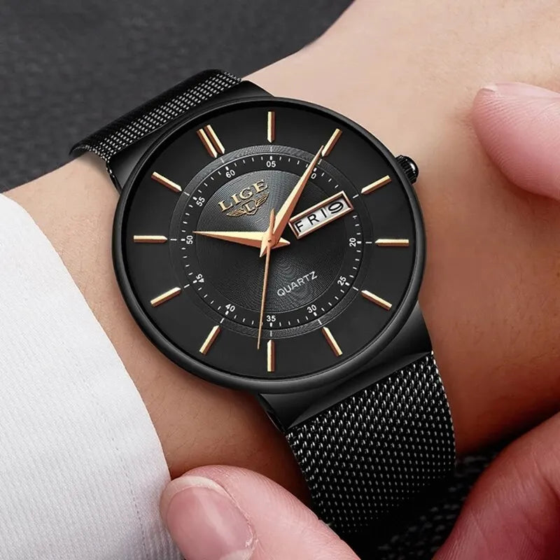 LIGE Luxury Men's Ultra Thin Watch Waterproof