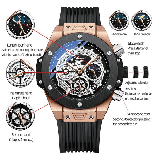 CHENXI Men's Silicone Sports Wristwatch Luminous Chronograph