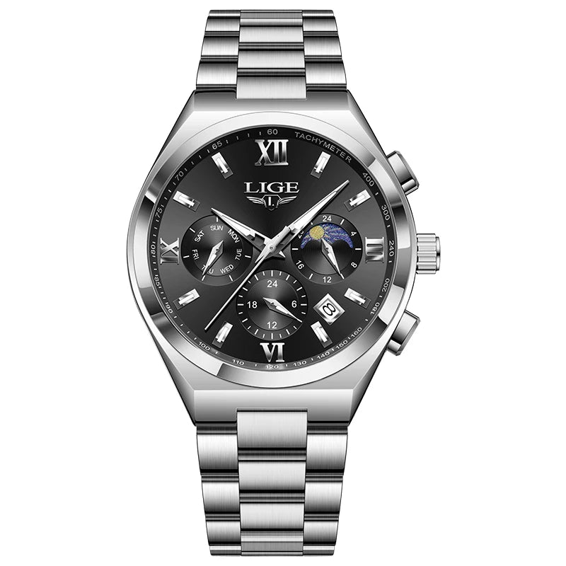 LIGE Original Men's Stainless Steel Sport Watch Waterproof Luminous