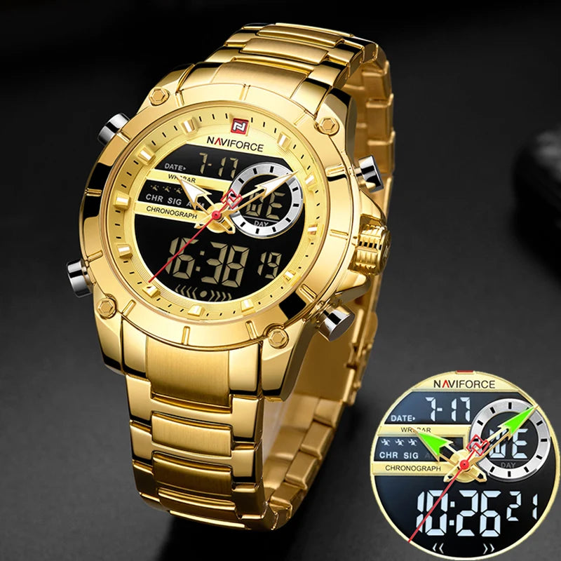 NAVIFORCE Men's Luxury Military Sport Steel Wrist Watch Waterproof Dual Display