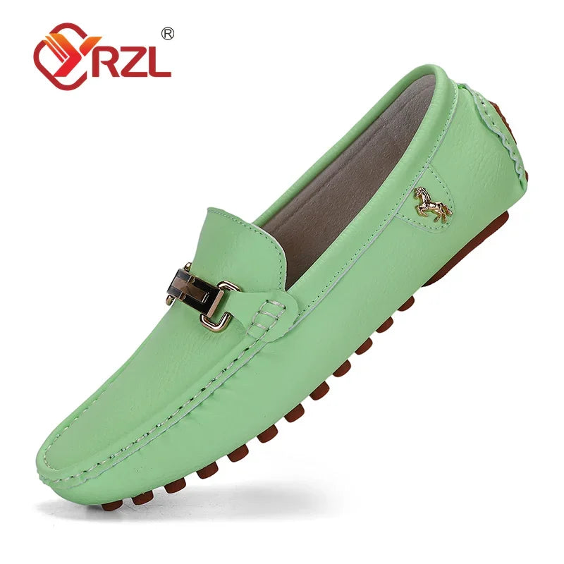 YRZL Men's Handmade Luxury Loafers PU Leather Flats Slip-on Shoes
