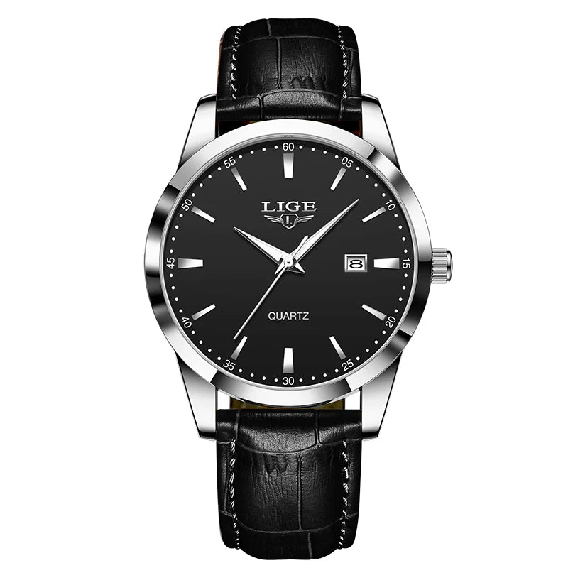 LIGE Men's Brown Leather Military Sports Watch Chronograph