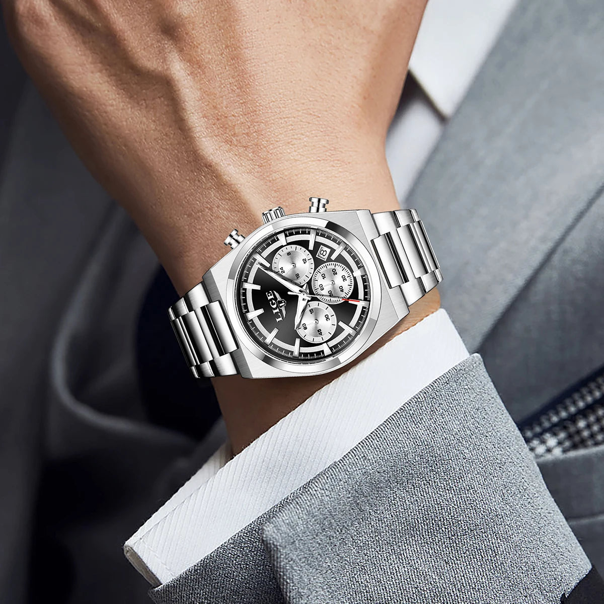 LIGE Men's Luxury Waterproof Watch Luminous Date Chronograph & Stainless Steel