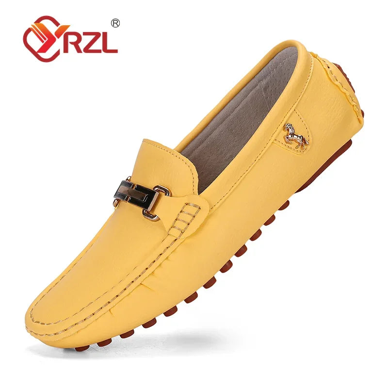 YRZL Men's Handmade Luxury Loafers PU Leather Flats Slip-on Shoes