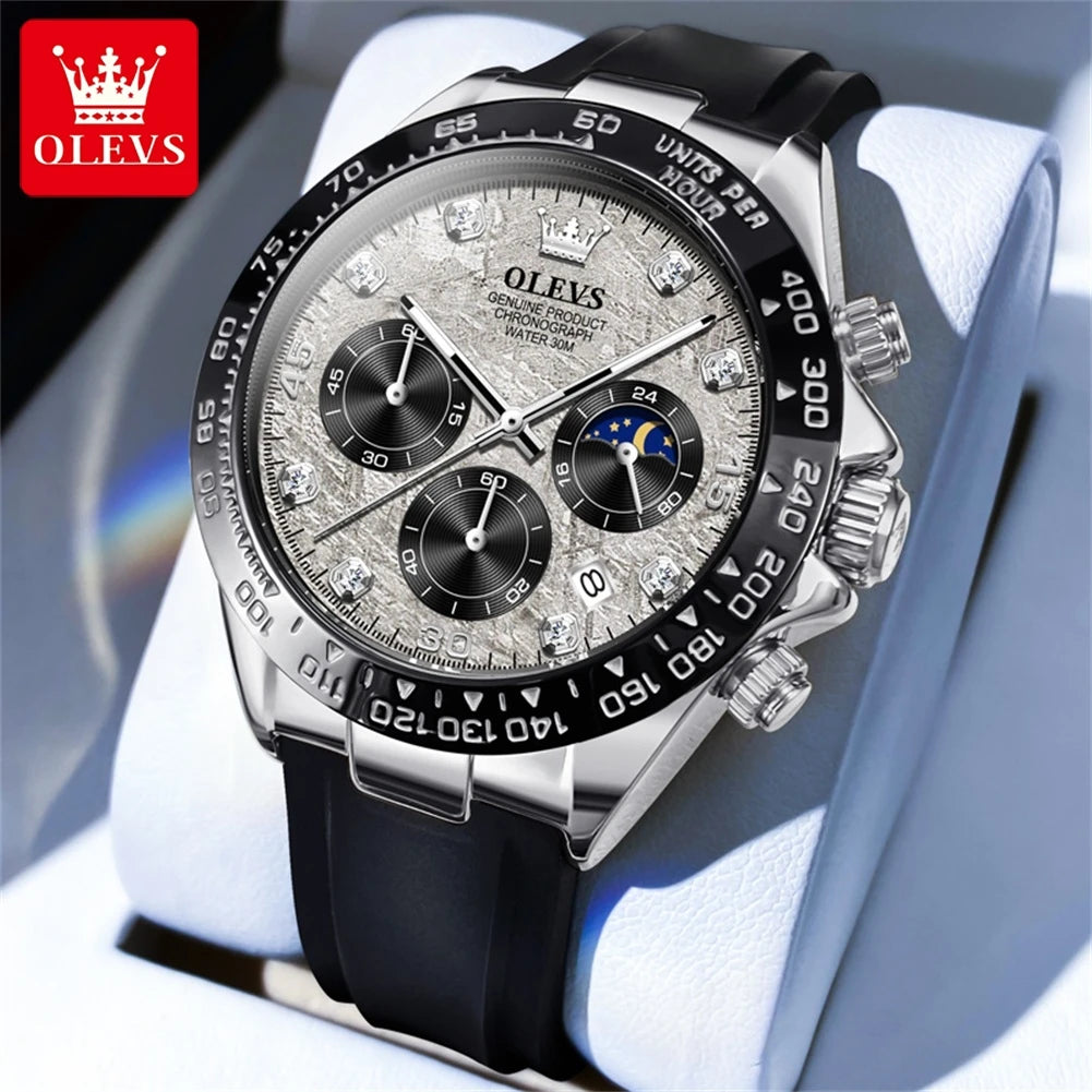 OLEVS Men's Luxury Sport Silicone Watch Chronograph Multifunction Waterproof