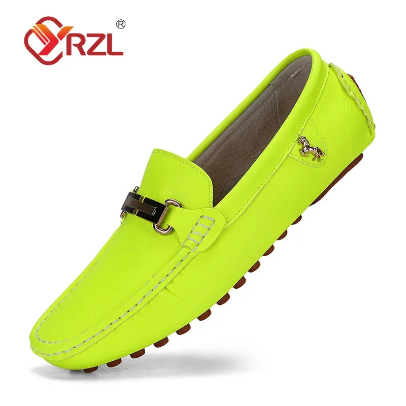 YRZL Men's Handmade Luxury Loafers PU Leather Flats Slip-on Shoes