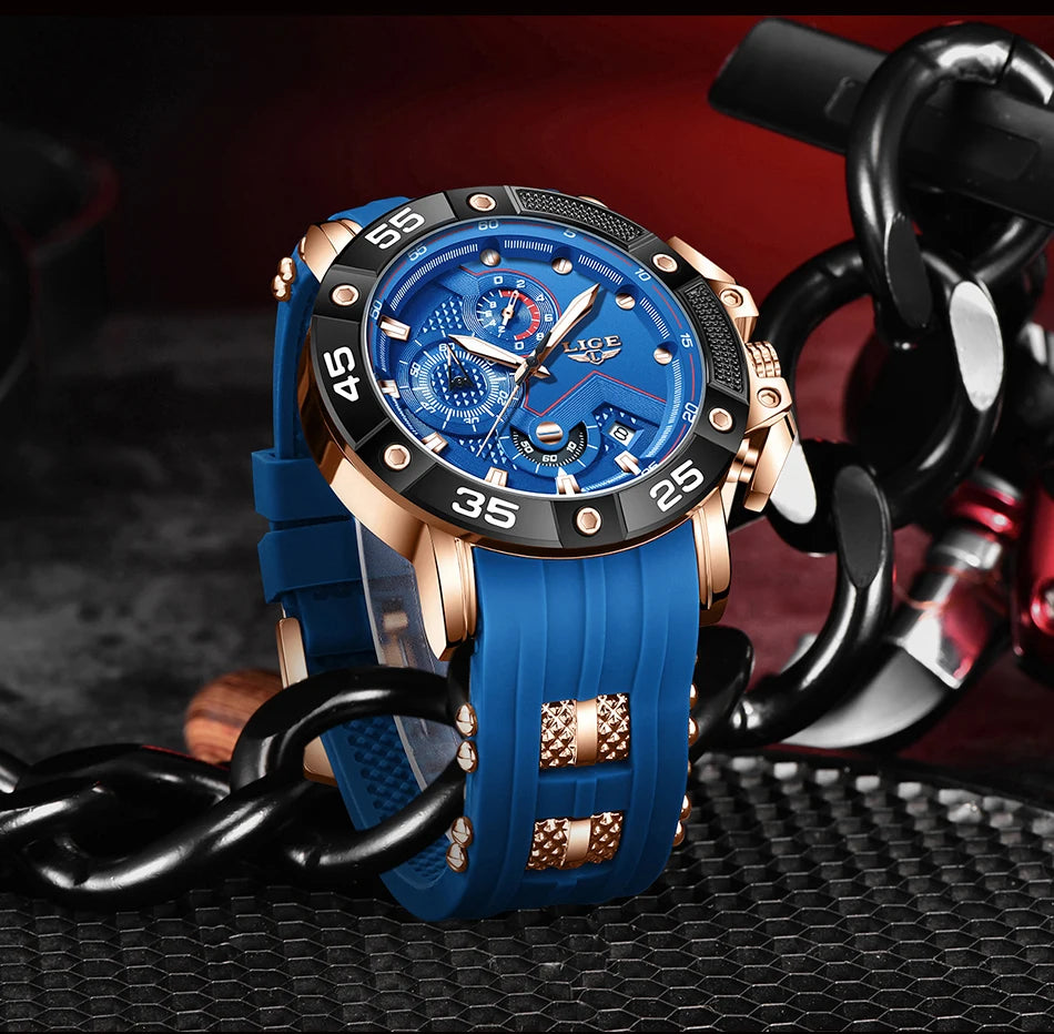 LIGE Men's Military Sports Watch with Silicone Strap Waterproof