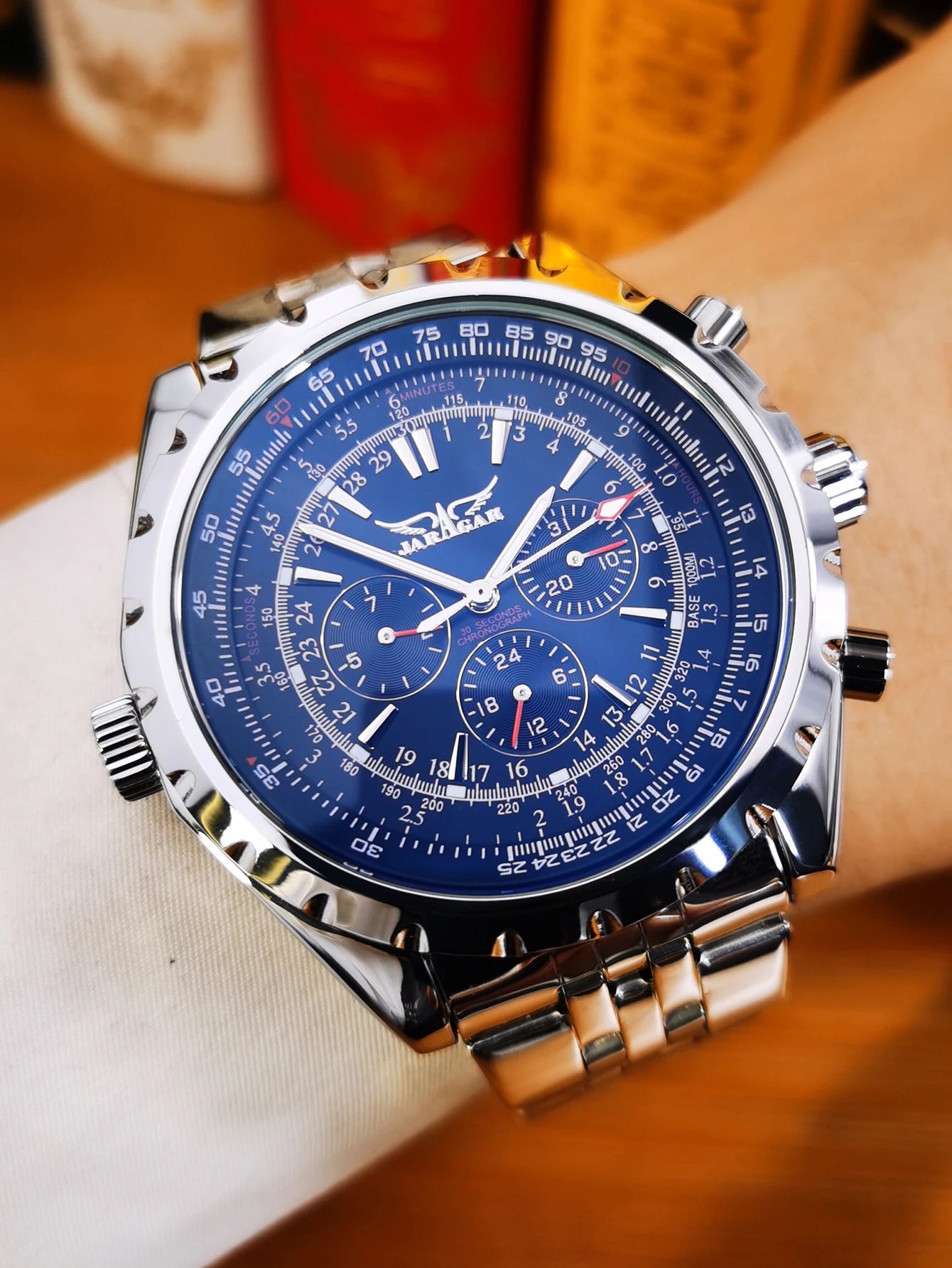 JARAGAR Men's Military Luxury Sport Watch Brand with Silver Stainless Steel Strap