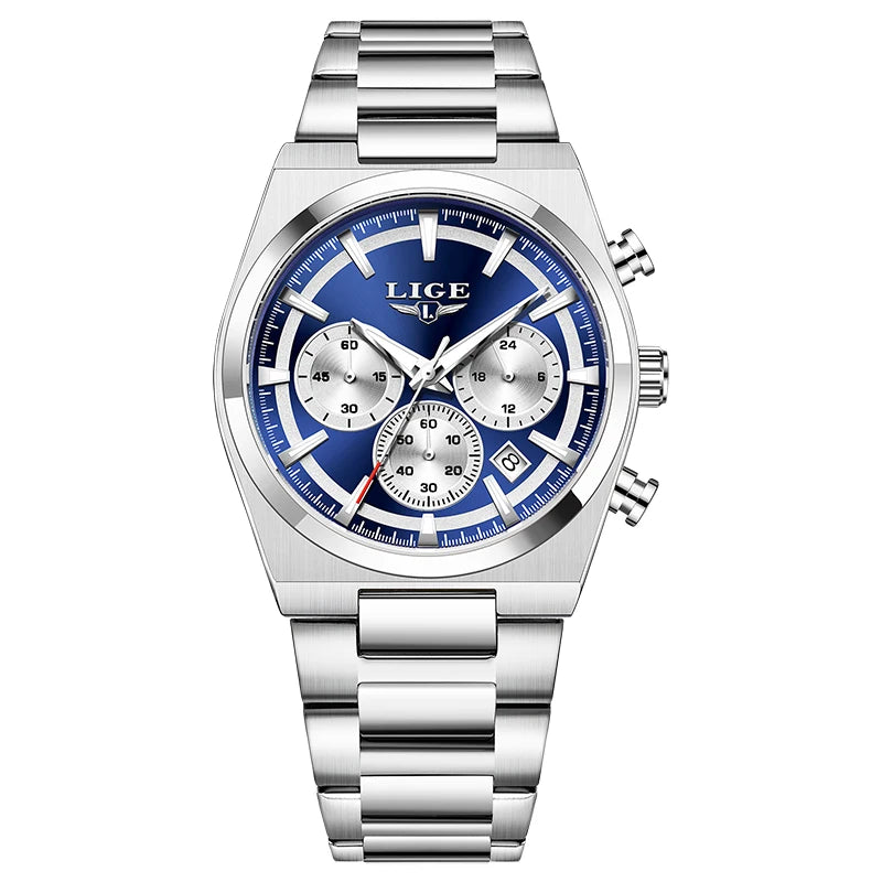 LIGE Men's Luxury Waterproof Watch Luminous Date Chronograph & Stainless Steel