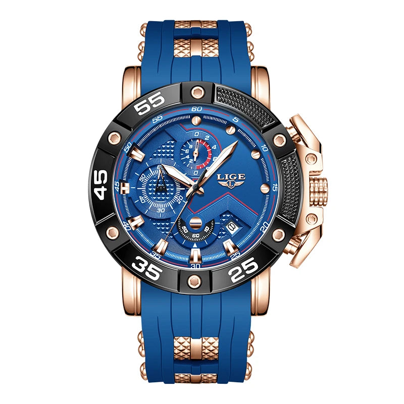 LIGE Men's Military Sports Watch with Silicone Strap Waterproof