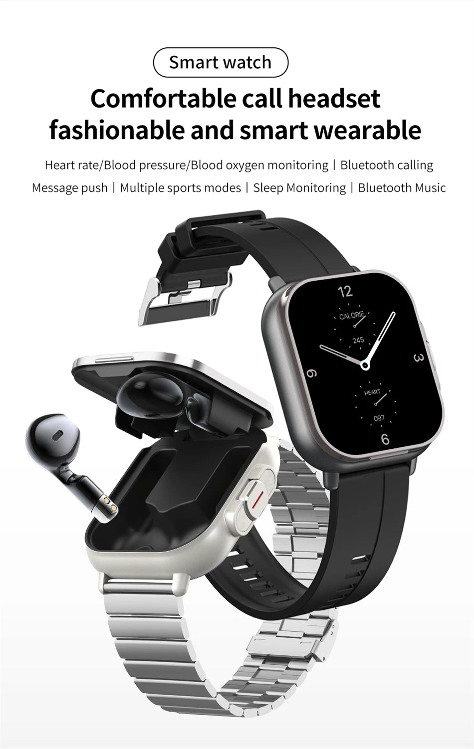 YUXIBATI Men's 2 in 1 Smart Watch with Earphone