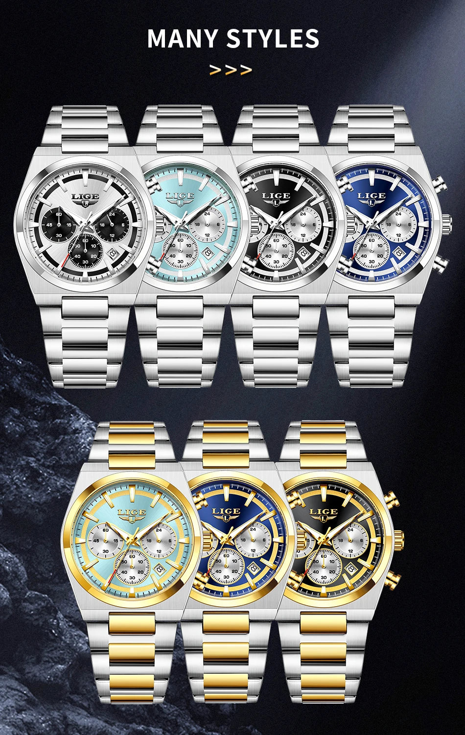 LIGE Men's Luxury Waterproof Watch Luminous Date Chronograph & Stainless Steel
