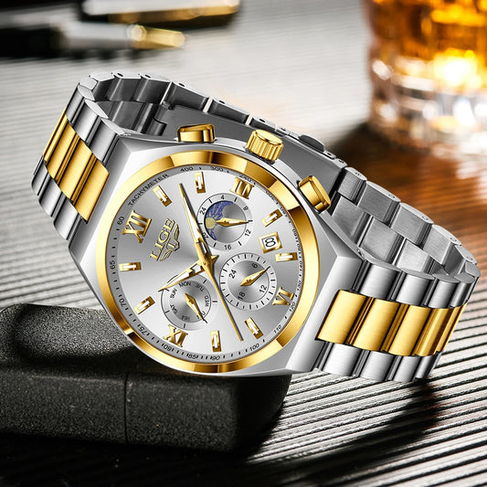 LIGE Original Men's Stainless Steel Sport Watch Waterproof Luminous