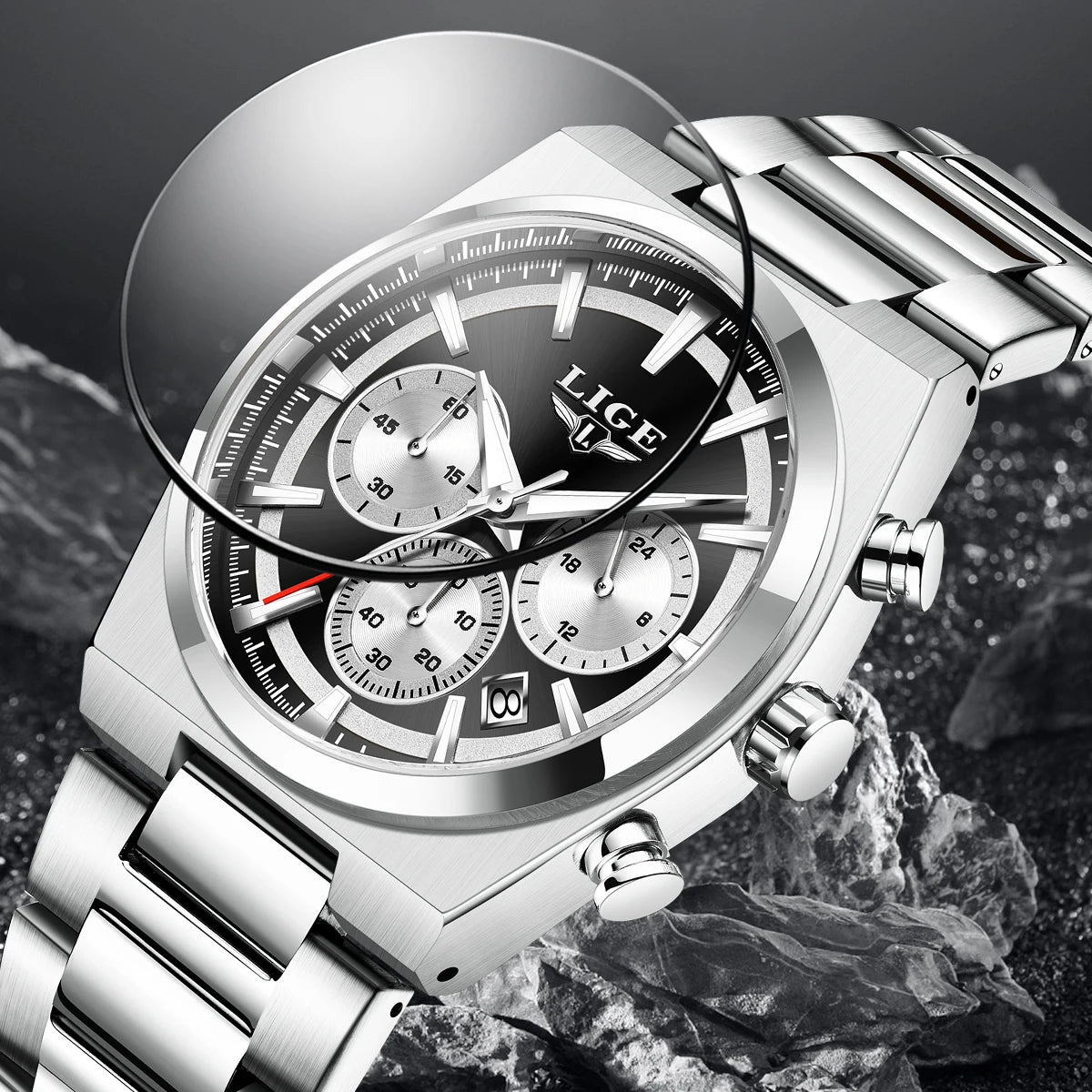 LIGE Men's Luxury Waterproof Watch Luminous Date Chronograph & Stainless Steel