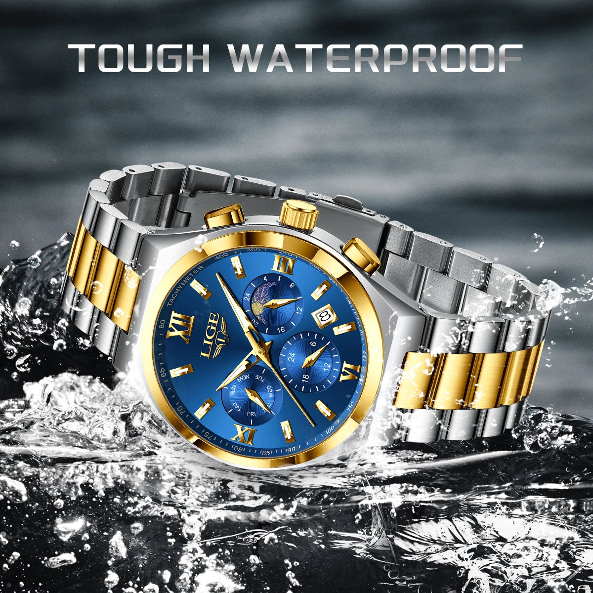 LIGE Original Men's Stainless Steel Sport Watch Waterproof Luminous