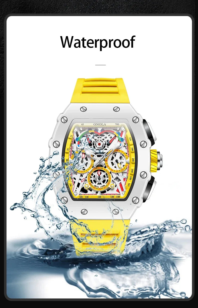 ONOLA Men's Luxury Silicone Sports Wristwatch Waterproof