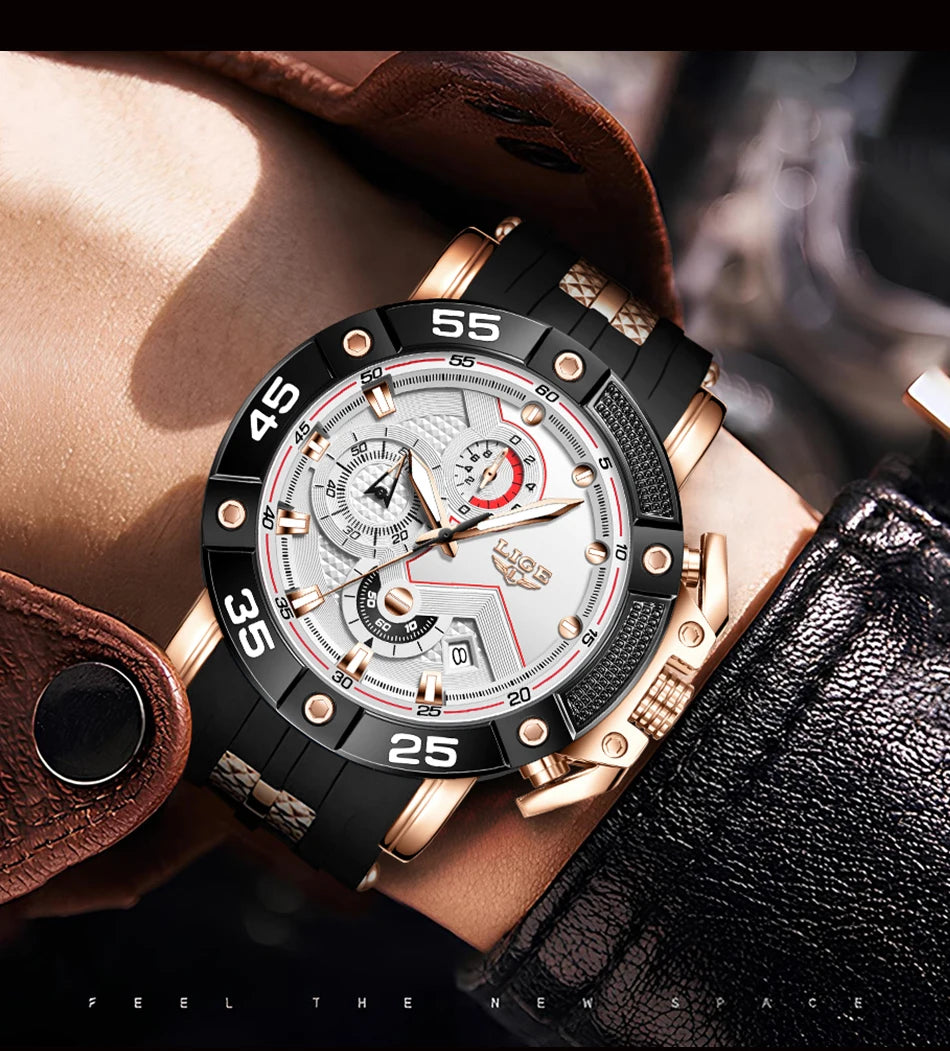 LIGE Men's Military Sports Watch with Silicone Strap Waterproof