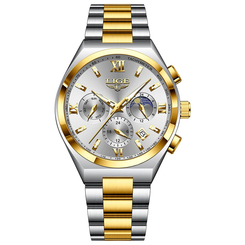 LIGE Original Men's Stainless Steel Sport Watch Waterproof Luminous