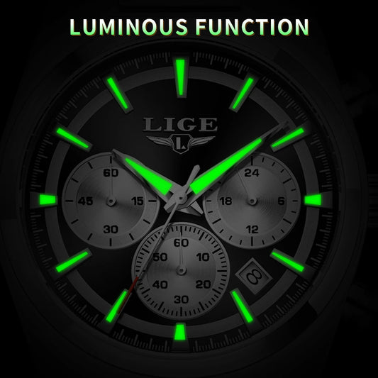 LIGE Men's Luxury Waterproof Watch Luminous Date Chronograph & Stainless Steel