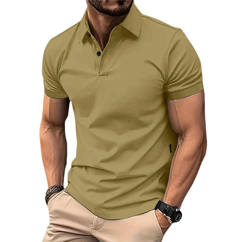 CHIROM SUPPLY Men's Solid Color Lightweight Summer Casual Short Sleeve Polo Button Shirt