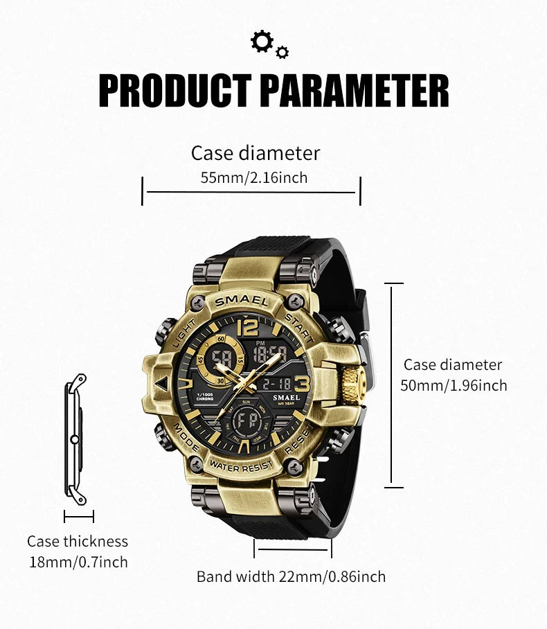 SMAEL 8110 Men's New Sports LED 50m Waterproof Digital Shockproof Electronic Wristwatch.