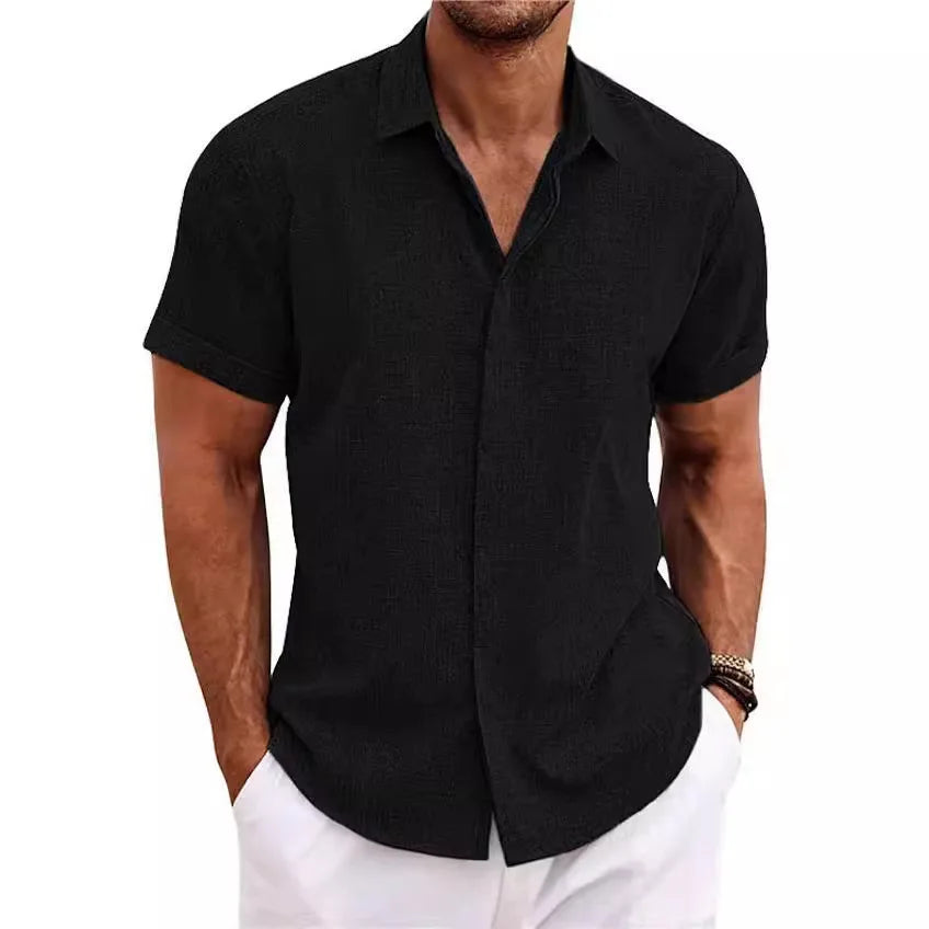 CHIROM SUPPLY Men's Short-sleeved Cotton Linen Button Shirt