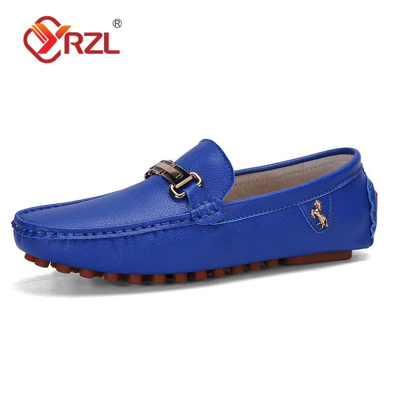 YRZL Men's Handmade Luxury Loafers PU Leather Flats Slip-on Shoes