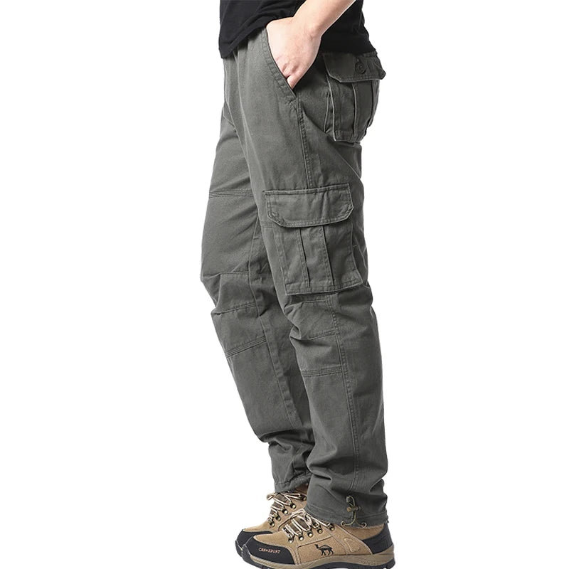 CHIROM SUPPLY Men's Pure Cotton Large Loose Pocket Tactical Pants with Elastic Waistband