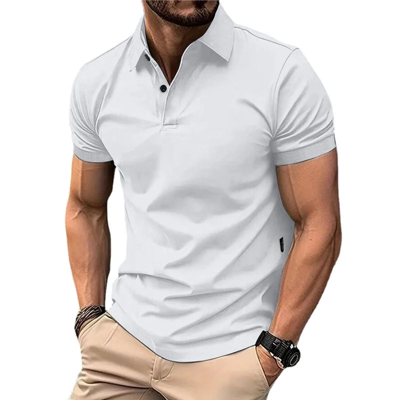CHIROM SUPPLY Men's Solid Color Lightweight Summer Casual Short Sleeve Polo Button Shirt